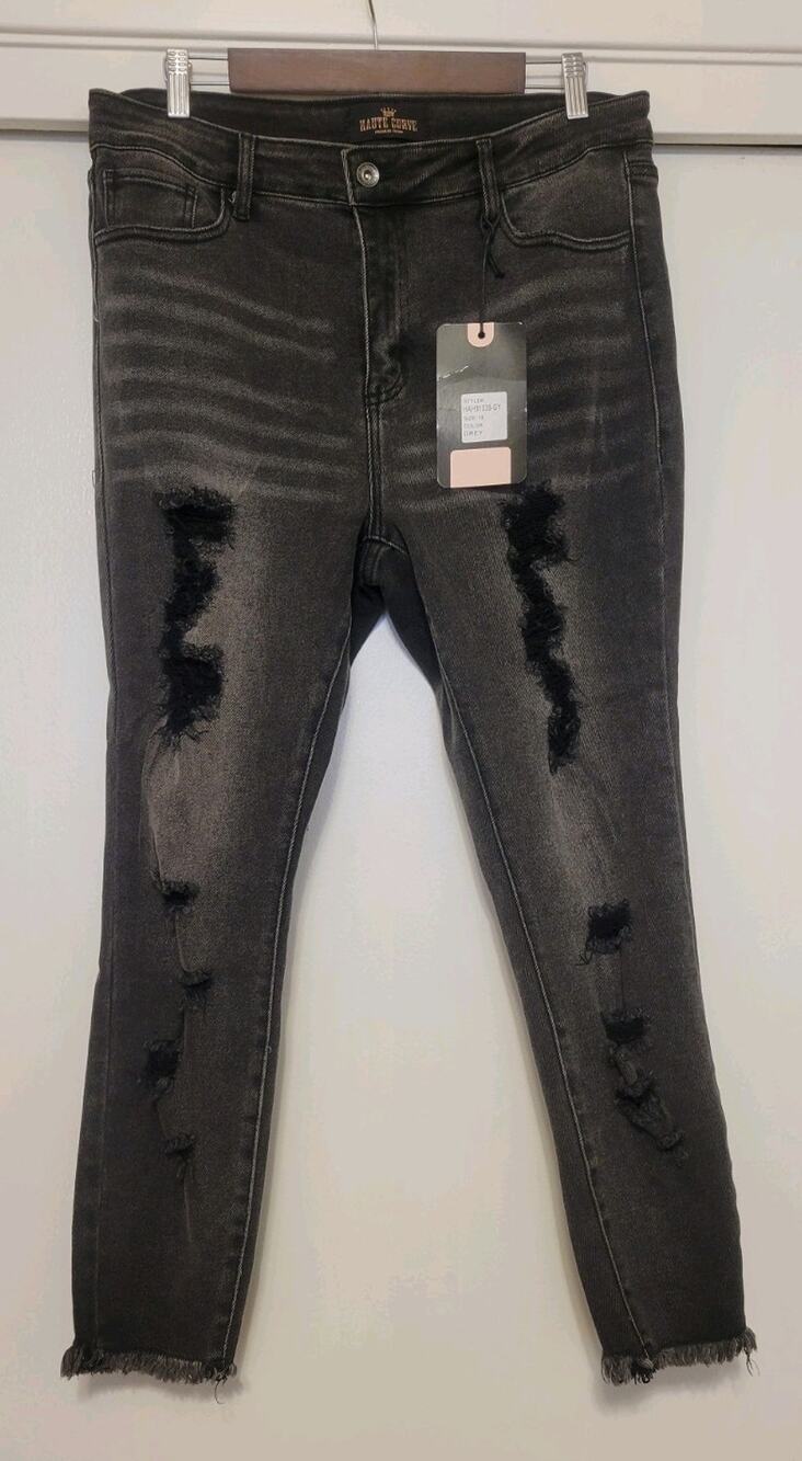 Haute Curve Womens Distressed Skinny Jeans Gray Size 18 Raw Hem Stretch NWT